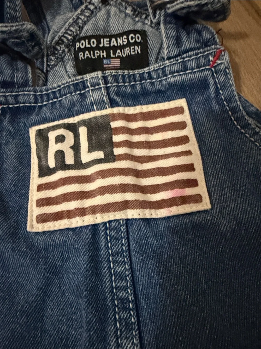 Ralph Lauren Dark Blue Denim Kids Overalls Dress with Patch